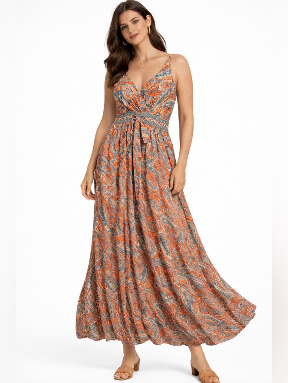 Bohemian V-neck Paisley Maxi Dress